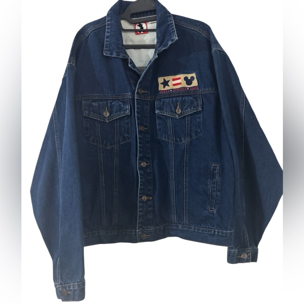 Vintage Mickey Inc Denim Jacket USA Flag Mickey Mouse Ears Patch Large Disney - Picture 3 of 7
